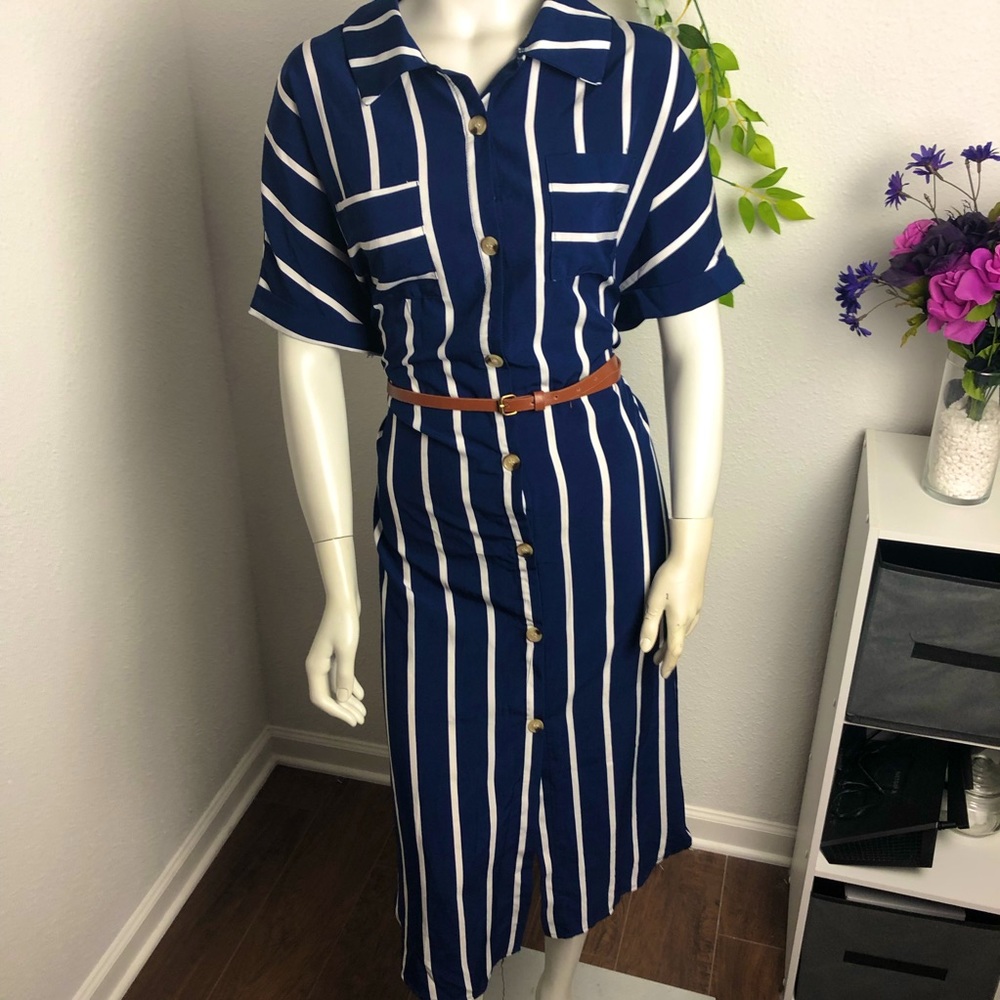 Navy Blue Striped Dress (BELT NOT INCLUDED)
